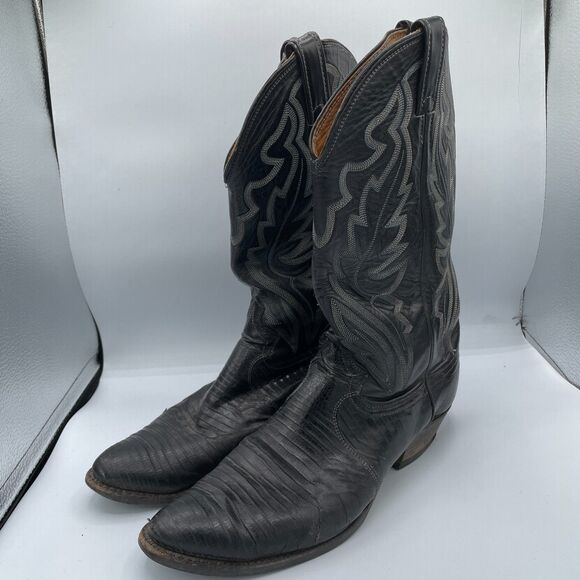 Justin Cowboy Boots Men’s 10.5‎ D Black Leather Western Vintage Pull On - Picture 4 of 9